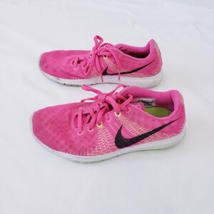 Nike Womens Flex Fury Running Shoes Pink Black 705299-600 Low Top Lace Up 7M